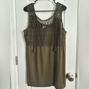 Maurices Olive Green Sleeveless Crochet Lace Tassel Tie Top